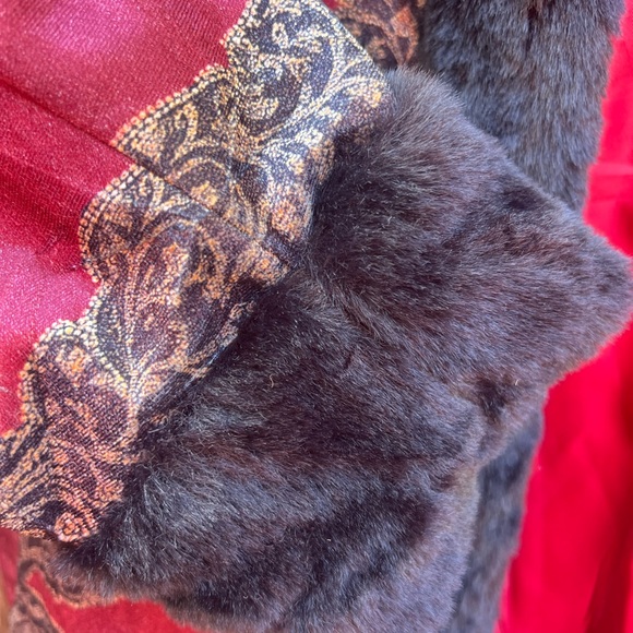 Vintage Red Velour Faux Fur Trim Artsy Design Open Coat Jacket Women’s Medium - Picture 2 of 9